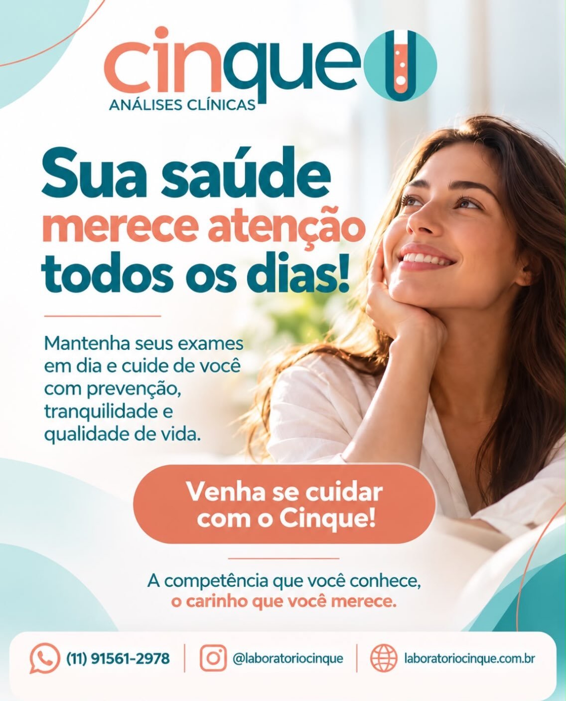 A sua saúde é importante para nós! Cuidar-se é um ato de carinho com nós mesmos e com quem amamos.  Vem pro Cinque! A competência que você conhece, o carinho que você merece.